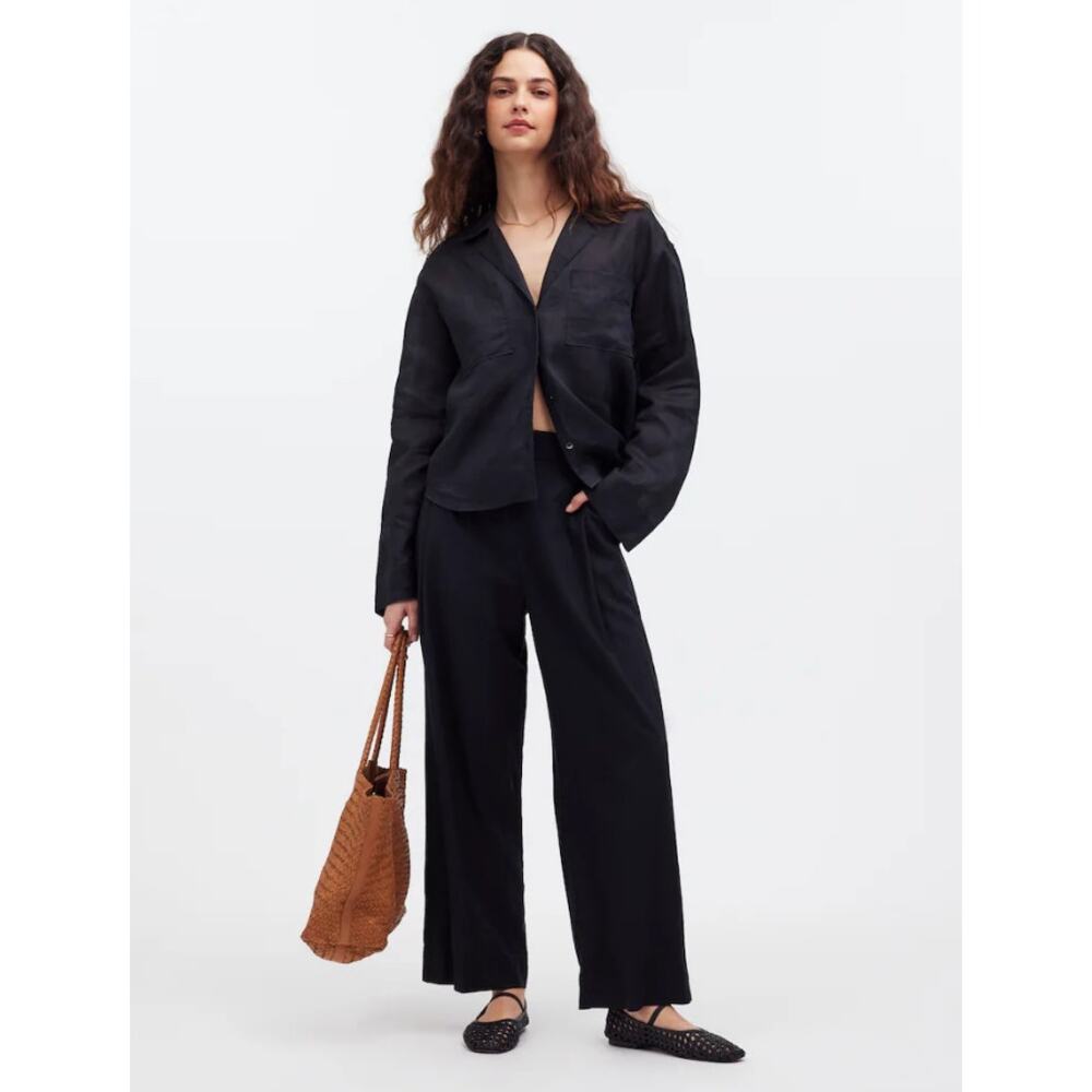 Madewell Women's Pull-On Straight Crop Pants Size 4 Black Linen Blend NO954 NWOT